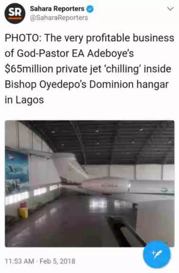 Pastor Adeboye Parks His $65m Private Jet In Oyedepo’s Hangar In Lagos (Photo)